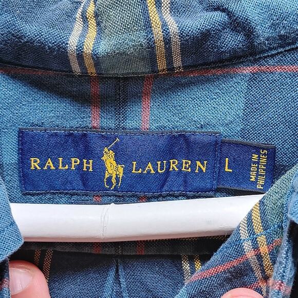 Ralph Lauren Men’s Blue Plaid Button Down Shirt Size Large - Picture 3 of 6